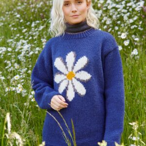 Wool hand knitted vintage daisy blue jumper pachamama