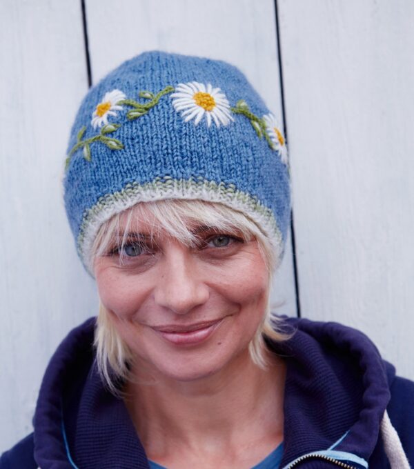 daisy chain wool beanie hat pachamama blue Wildwood