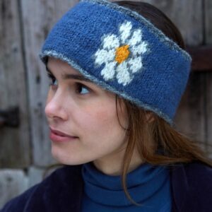 denim blue pachamama daisy headband knitted wool Wildwood Cornwall