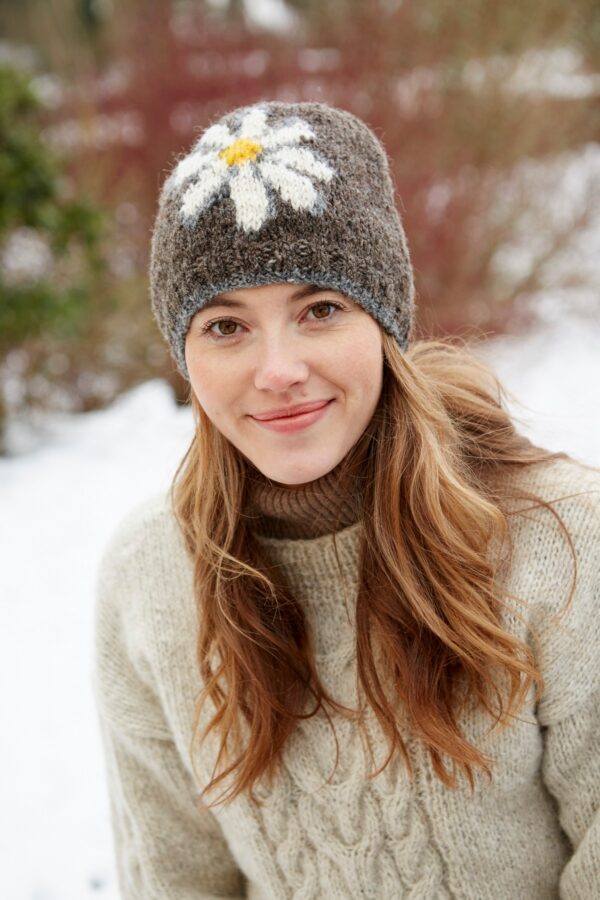 grey bark pachamama wool daisy beanie hat winter wildwood cornwall bude