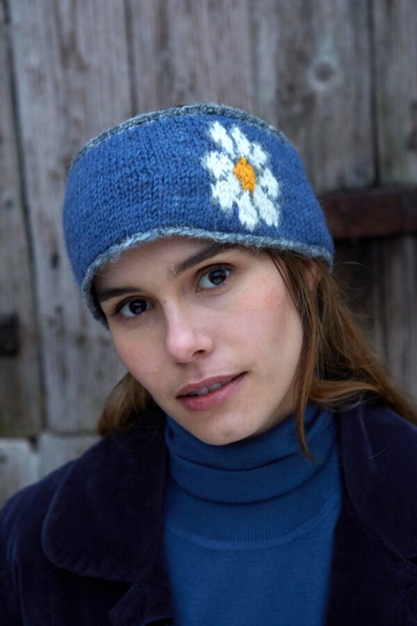 pachamama denim blue wool daisy headband wildwood cornwall