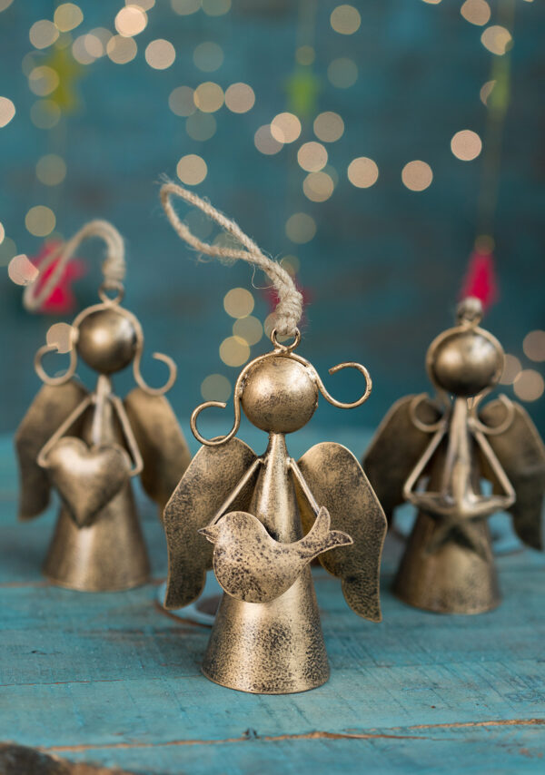 Christmas angel decorations brass fair trade wildwood cornwall bude