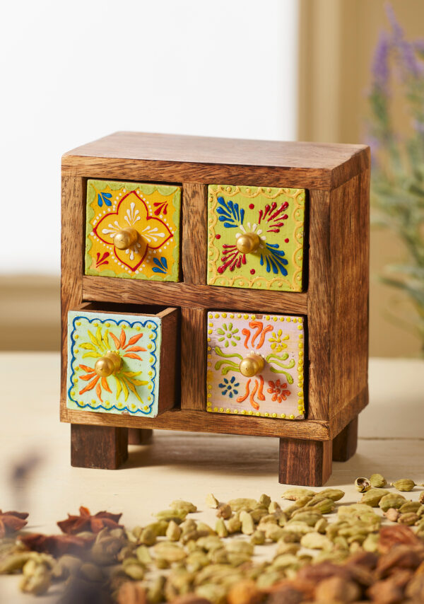 mini jewellery wooden drawers painted indian ethical
