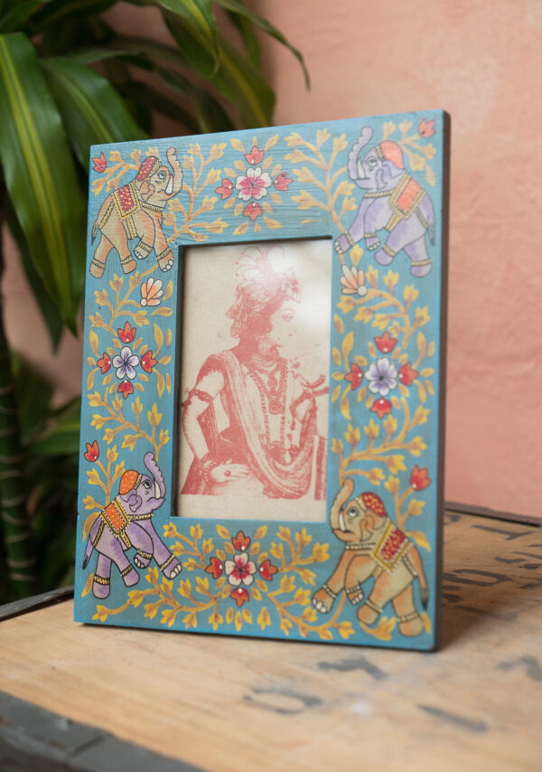 Turquoise fair trade Indian elephant photo frame wildwood Cornwall