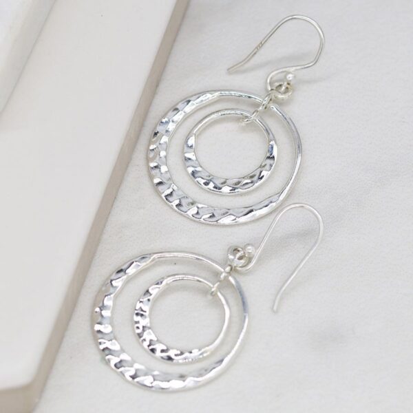 Double hoop sterling silver hammered earrings Wildwood Cornwall