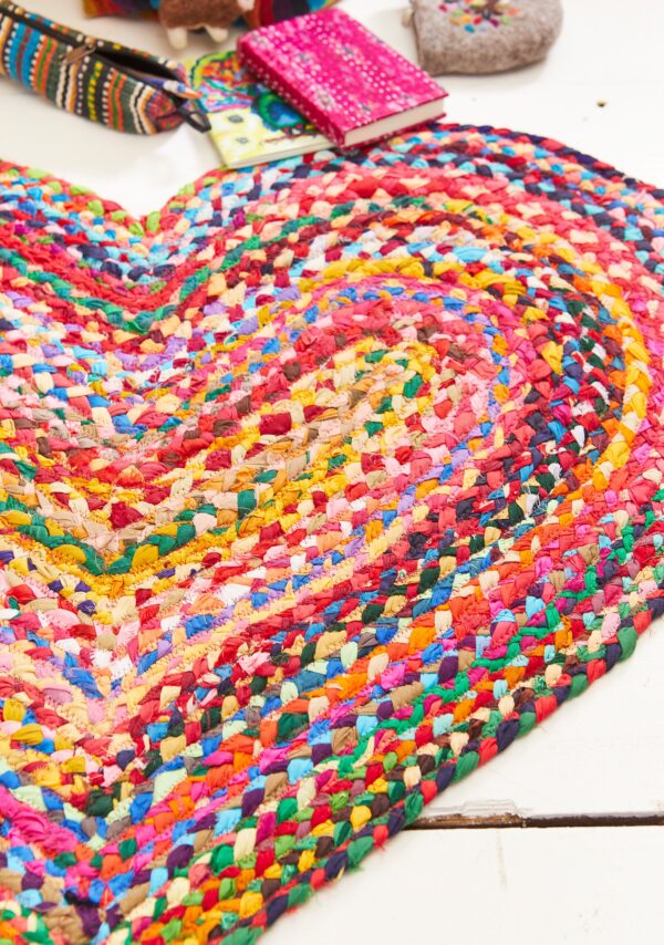 Heart shaped recycled cotton fair trade rug Wildwood Cornwall