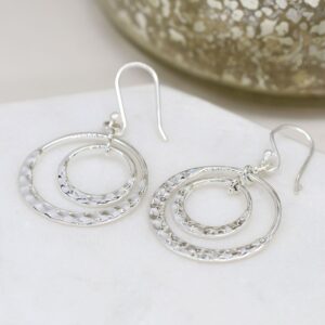 Sterling silver hammered double hoop earrings Wildwood Cornwall