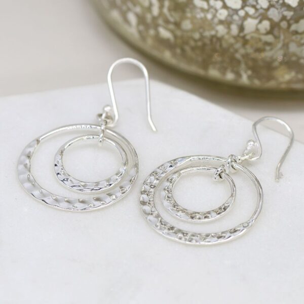 Sterling silver hammered double hoop earrings Wildwood Cornwall