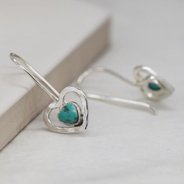 turquoise sterling silver heart earrings hammered Wildwood Cornwall
