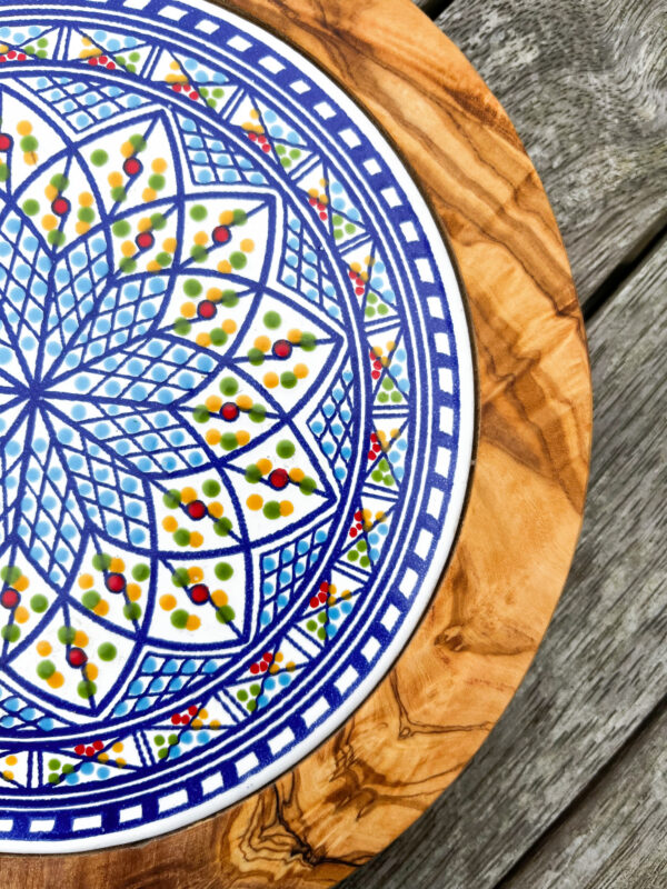 Blue mandala olive wood trivet