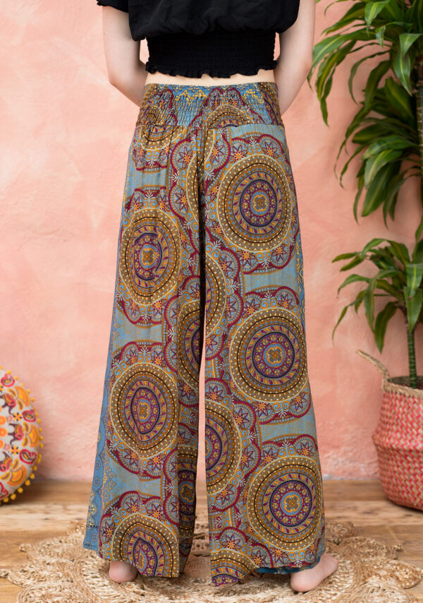 Grey wide leg mandala trousers fair trade Wildwood Cornwall