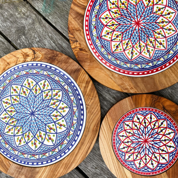 Olive wood mandala trivets Wildwood Cornwall