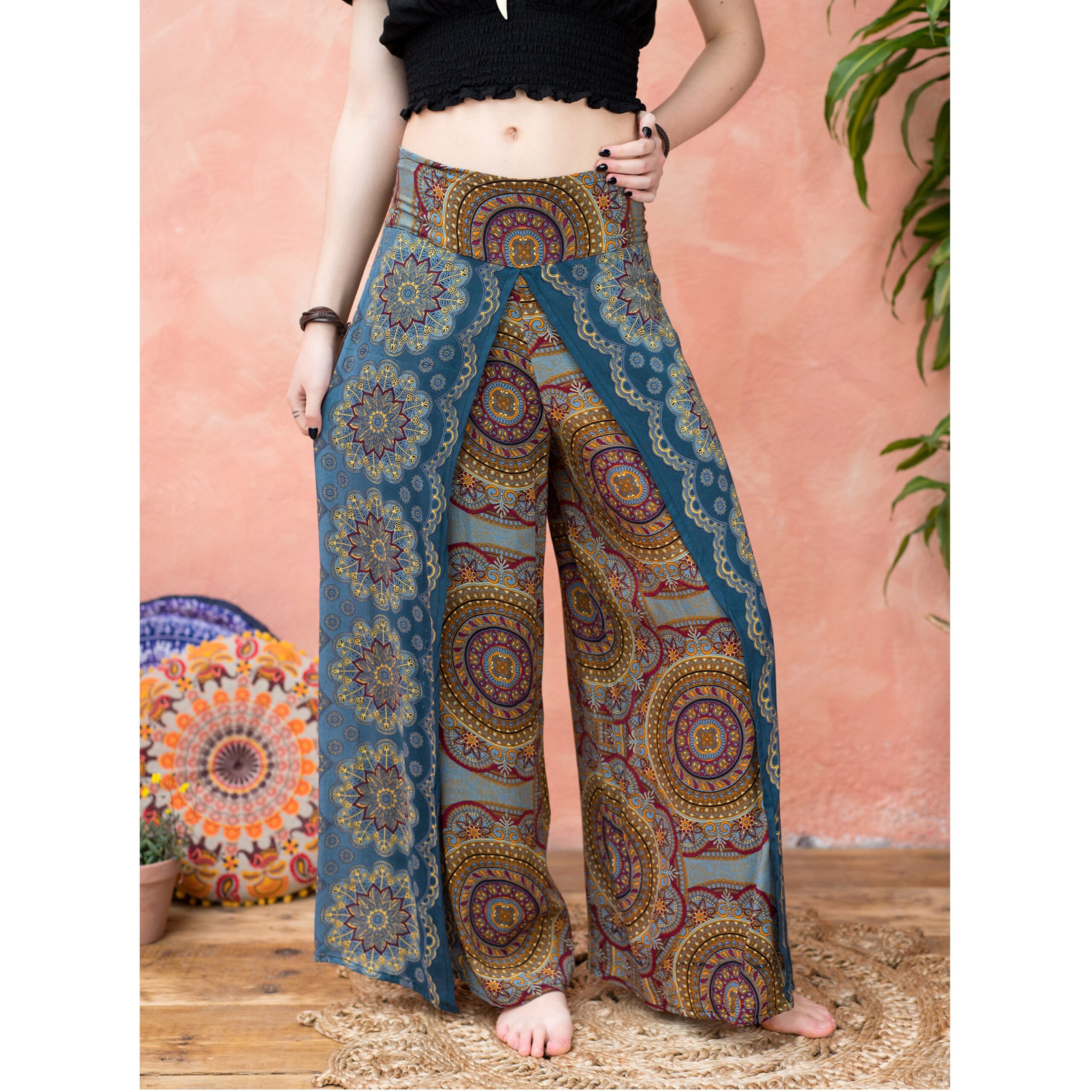 Grey wide leg mandala trousers - Wildwood | Bude | Cornwall