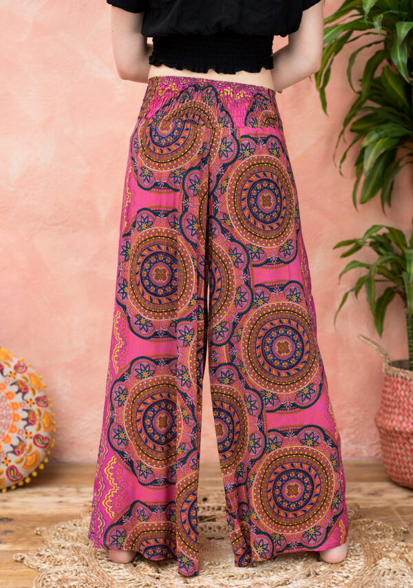 pink mandala fair trade wide leg trousers Wildwood Cornwall