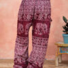 red fair trade elephant print trousers Wildwood Cornwall