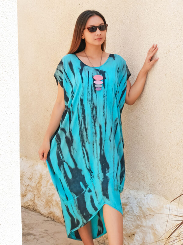 Blue tie dye kaftan dress Wildwood Cornwall