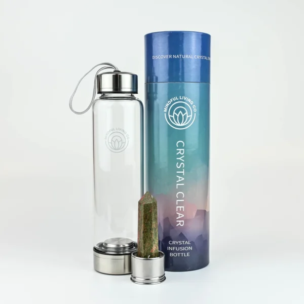 Epidote crystal wand glass water bottle wildwood cornwall