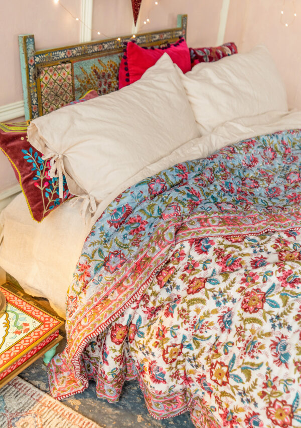 Block printed reversible fair trade quilt