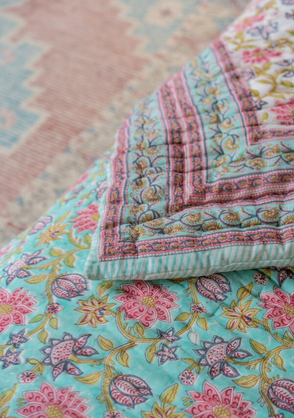 pastel pink blue quilt wildwood cornwall ethical fairtrade