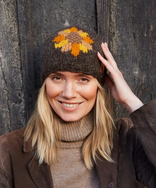 pachamama sunflower beanie hat wool wildwood cornwall