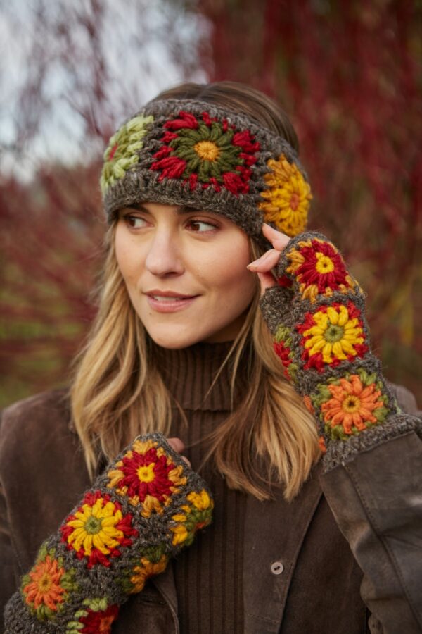 pachamama woodstock flower retro headband handwarmer fair trade wildwood