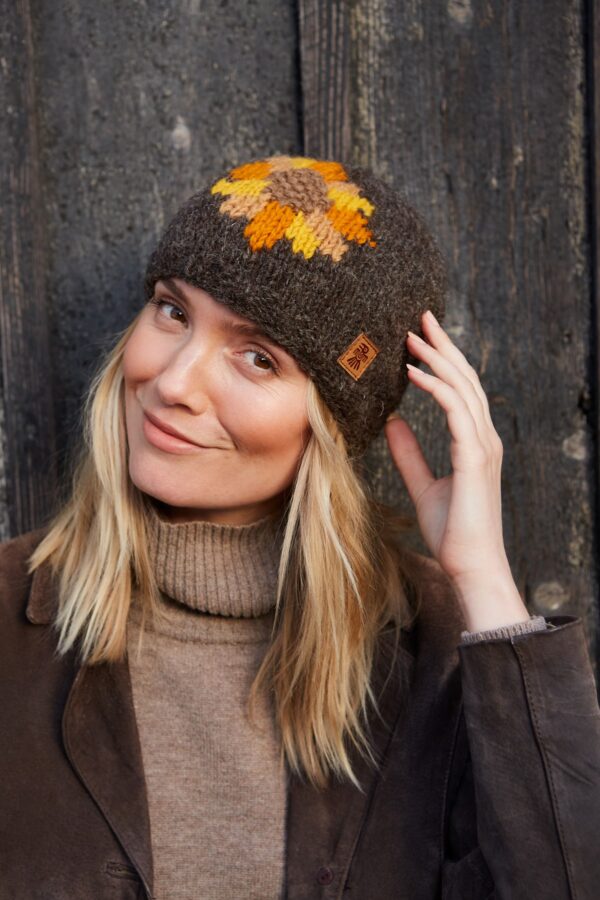 sunflower beanie wool hat wildwood cornwall pachamama