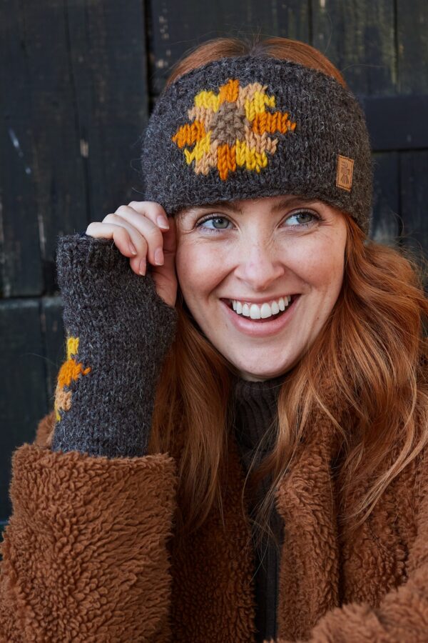 sunflower headband and handwarmers Wildwood cornwall pachamama