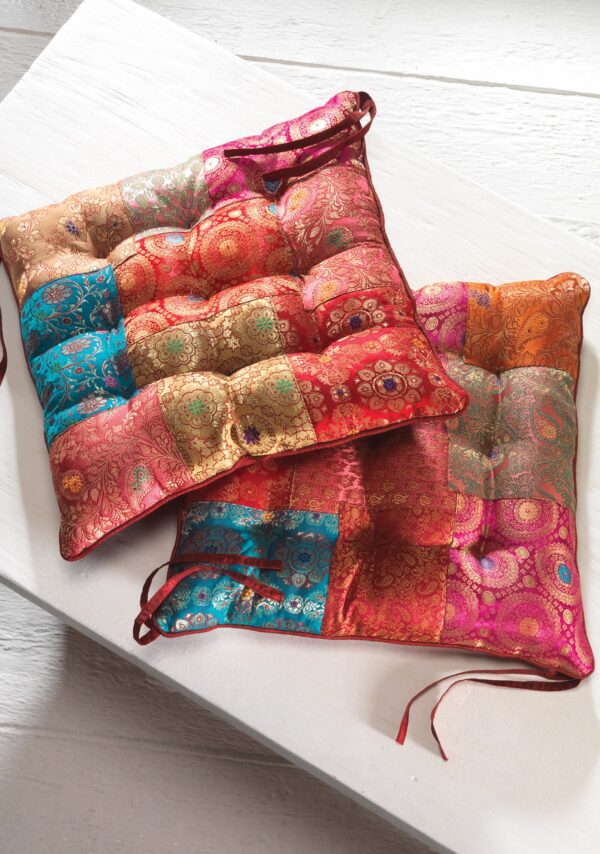 Fair trade brocade patchwork chair/seat pad