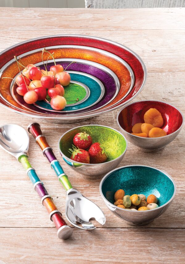 multicoloured recycled aluminium tableware collection fair trade wildwood