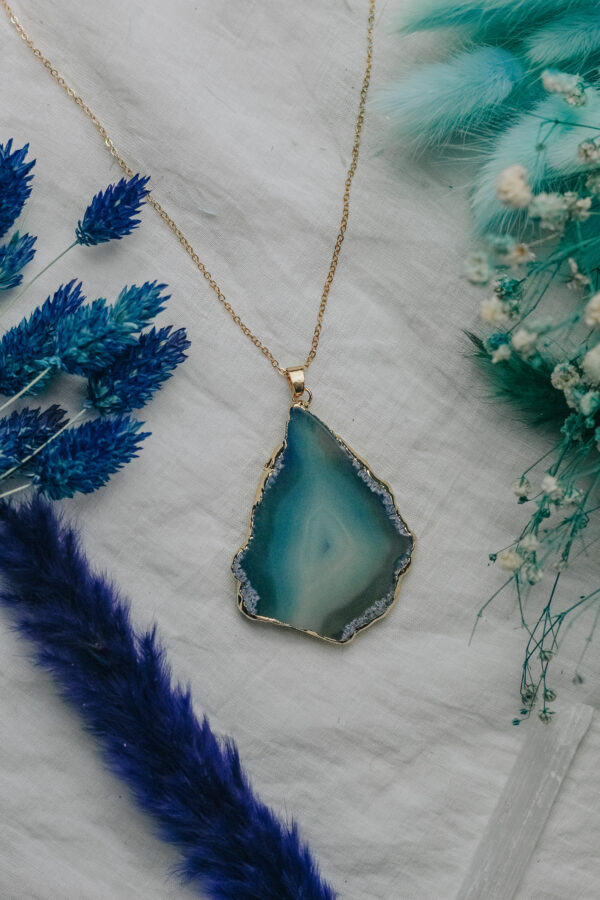 Blue agate pendant necklace gold Wildwood Cornwall