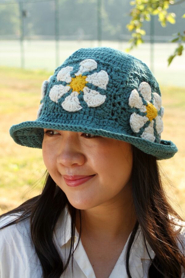 Daisy teal bucket hat by pachamama Wildwood Cornwall