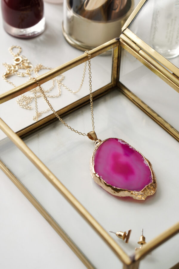 Pink agate pendant necklace Wildwood Cornwall