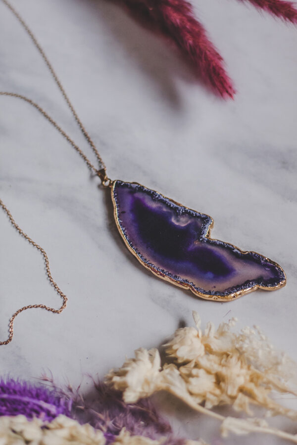 Purple agate necklace in gold Wildwood Cornwall