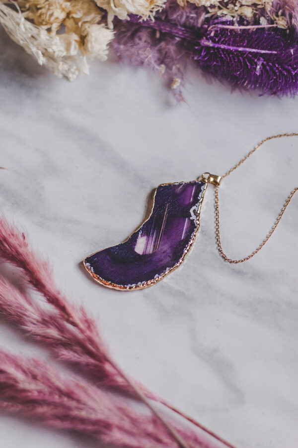 Purple agate slice necklace pendant wildwood cornwall