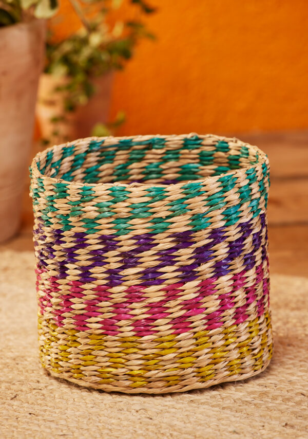 multicoloured seagrass basket Wildwood cornwall