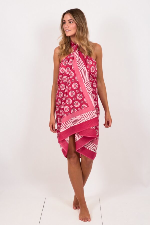 pink block print fair trade sarong Pachamama Wildwood