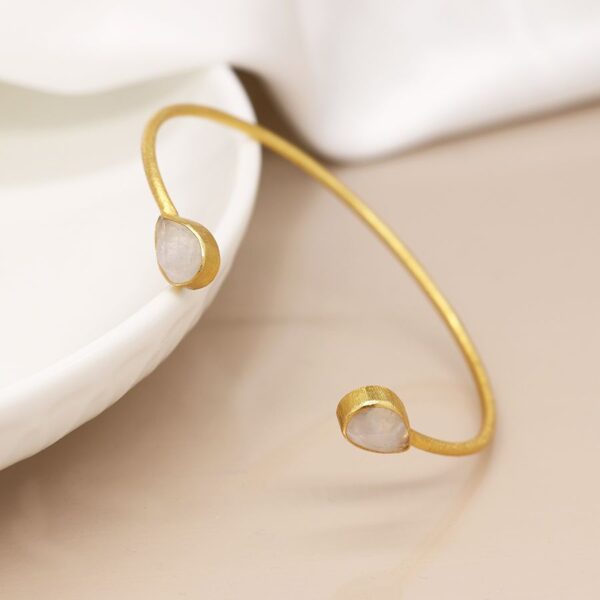 14k gold plated tear drop moonstone bangle Wildwoow cornwall