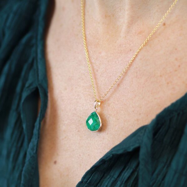 14k gold plated teardrop pendant necklace with emerald Wildwood Cornwall