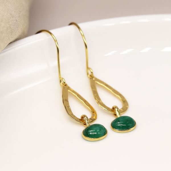 14k gold teardrop and emerald oval earrings Wildwood Cornwall POM