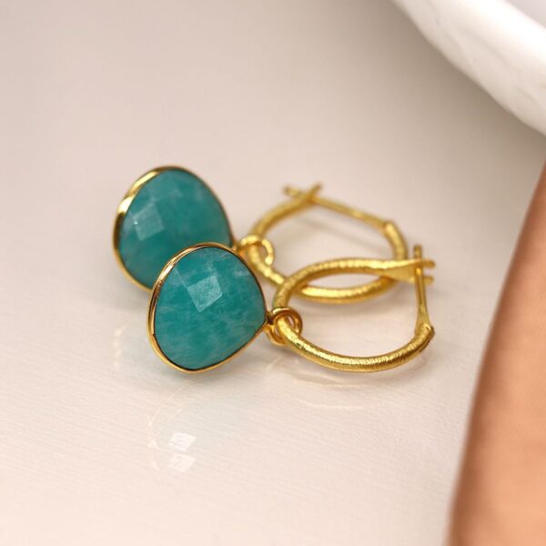 Amazonite teardrop hoop earrings Wildwood Cornwall