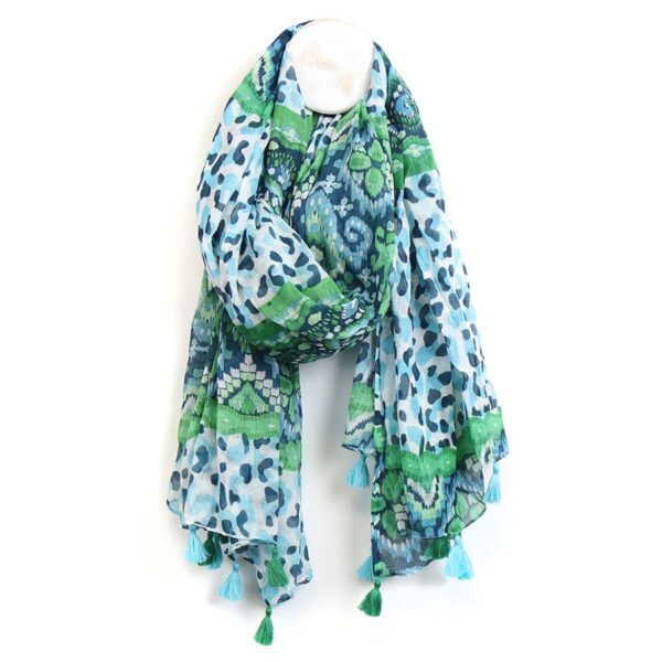 Animal print aqua blue green light scarf wildwood Cornwall