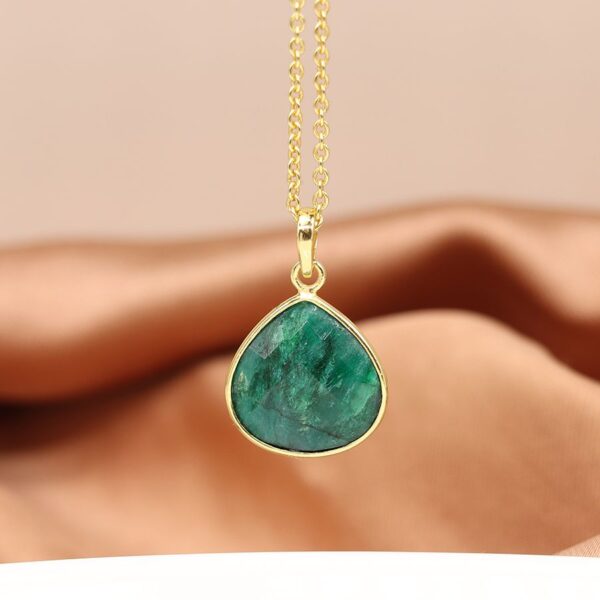 Gold and emerald teardrop necklace Wildwood Cornwall matching