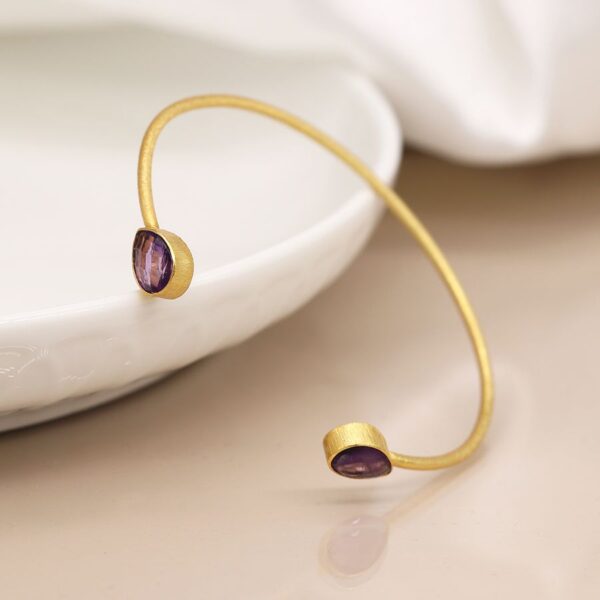 Gold plated amethyst tear drop bangle Wildwood cornwall