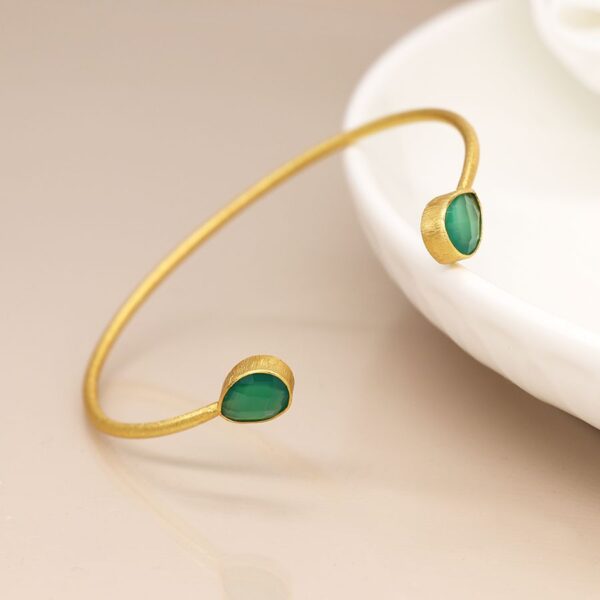 Green onyx tear drop bangle gold wildwood cornwall