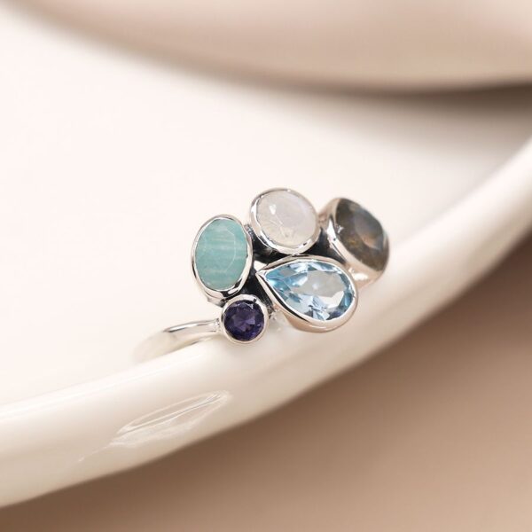 Mixed blue gemstone sterling silver ring Wildwood cornwall