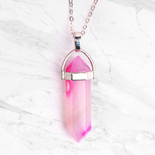 Pink agate crystal pendant necklace Wildwood Cornwall
