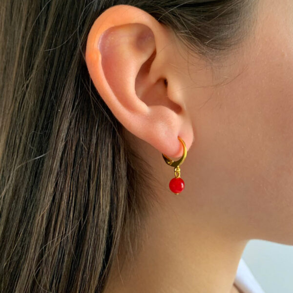 Red jade stone drop earrings Wildwood Cornwall