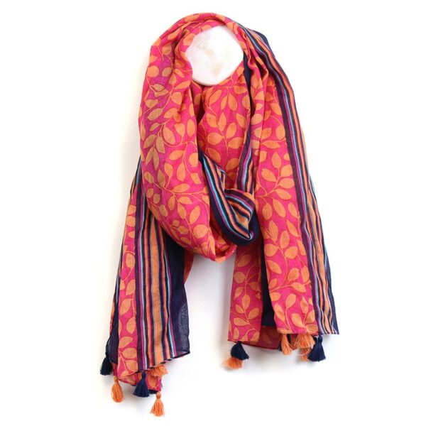 Red orange leaf print scarf POM Wildwood Cornwall