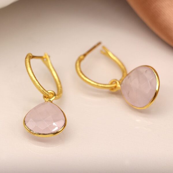 Rose quartz pear drop sleeper earrings Wildwood cornwall