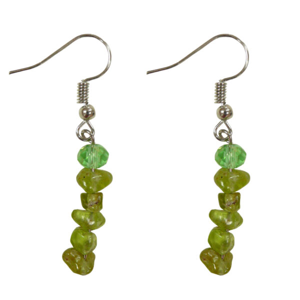 Silver and green long drop earrings Wildwood Cornwall
